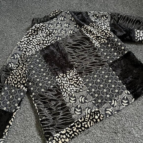 Funky Whimsygoth Vintage Velvet Embroidered Fabric Patchwork Light Jacket - Picture 2 of 7